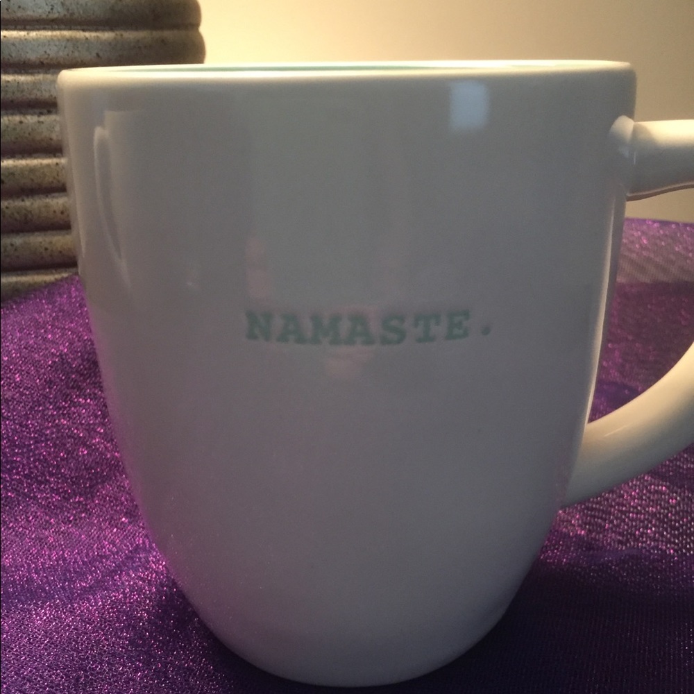 Popular! Rae Dunn Namaste Mug Cream w/Teal! NEW!